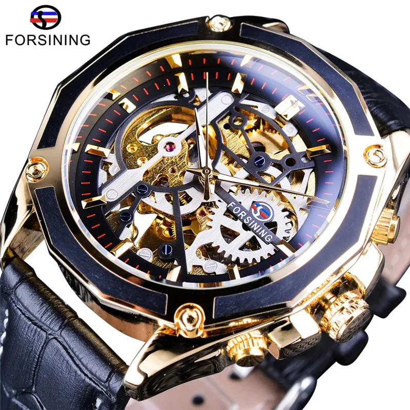 Free Shipping OUTLETSforsining European American Style Men's Fashion Casual Hollow Machinery Full-Automatic Waterproof Mechanica