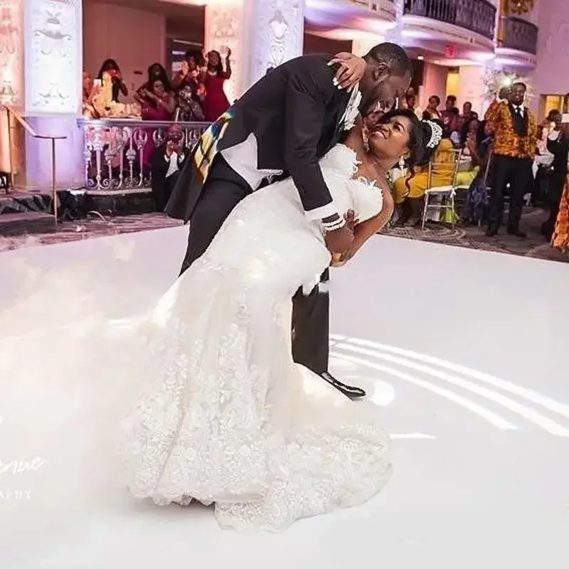 Customized Arabic African Plus Size Cheap Mermaid Wedding Dresses With Detachable Train Off The Shoulder Lace Appliques Gowns