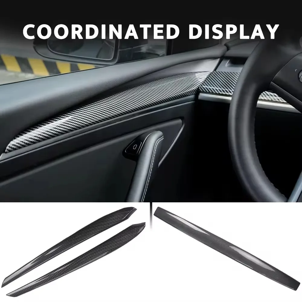 XVIP For Tesla Model 3 Y 2021-23 ABS Dashboard Armrest Front Door Cover Trim Interior Glossy Matte Black Carbon Fiber Integrated