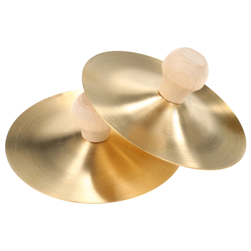 1Pair Copper Cymbal Mini Finger Cymbal 3.5 Inches Wooden Handle Finger Cymbal Orff Instrument Children Percussion Teaching Aids