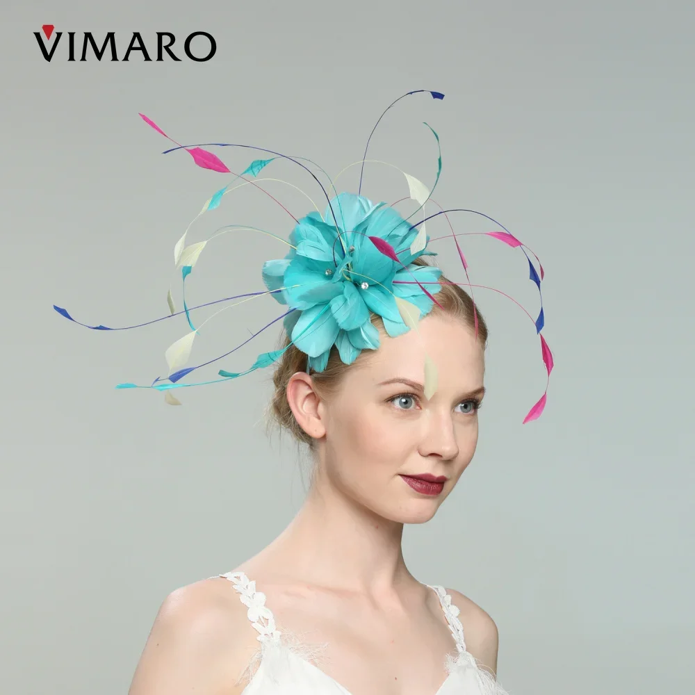 VIMARO Turquoise Feather Fascinators for Women Elegant Headbands Fascinator Hats for Women Wedding and Church Derby Hat Women