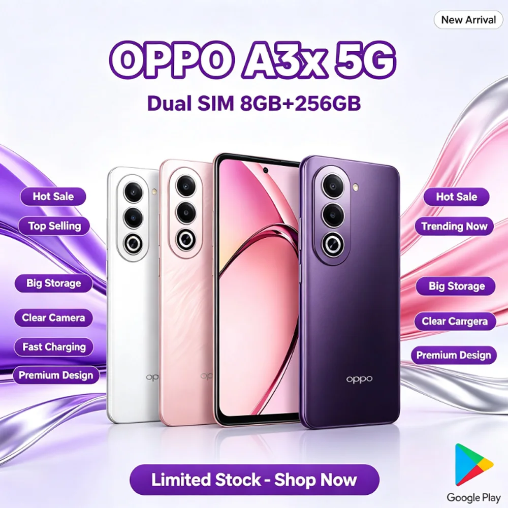 OPPO A3x 5G Smartphone 6.67 Inch Bright Screen Dimensity 6300 5100mAh 45W Fast Charging Dual SIM 5G Mobile Phone-Global Version