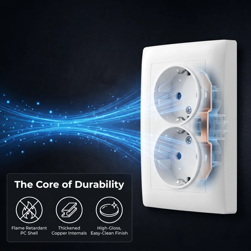 Enchufe de Pared Empotrado Blanco, Tomacorriente con Conexión a Tierra de CA 250V, Plástico Ignífugo, Panel Eléctrico Clásico Pintado, para Uso Doméstico