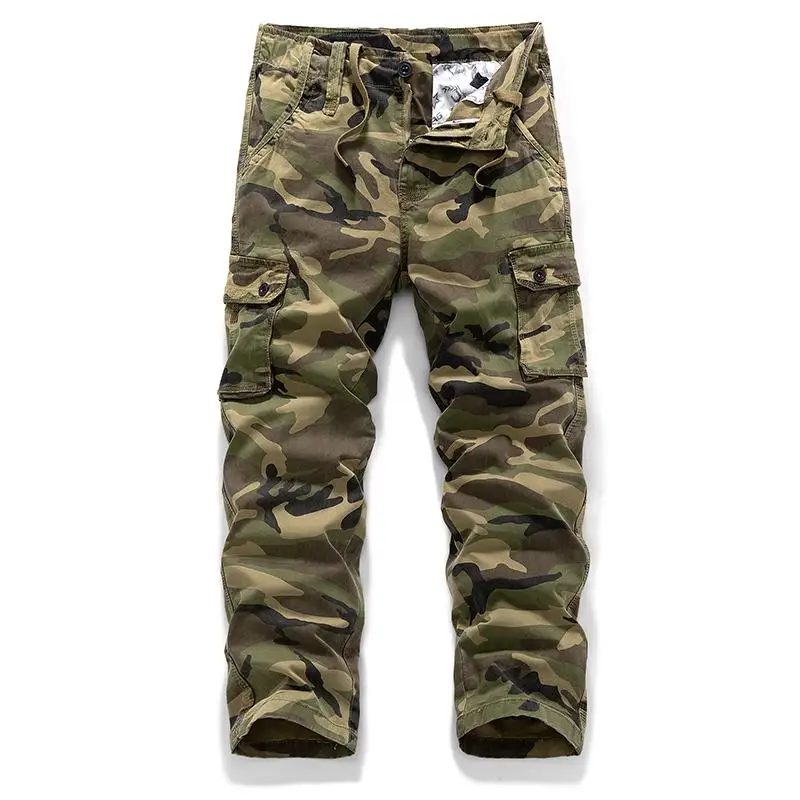 

Loose Straight Leg Cotton Work Trousers for Men Autumn Winter Outdoor Mountain Climbing Casual Long Trousers Camouflage Pattern