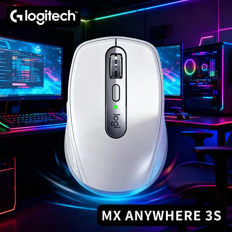 Ergonomic Logitech MX Anywhere 3S Wireless Mouse - 8K DPI, MagSpeed Scroll, USB-C Charging, Travel-Friendly Design, Multi-Device