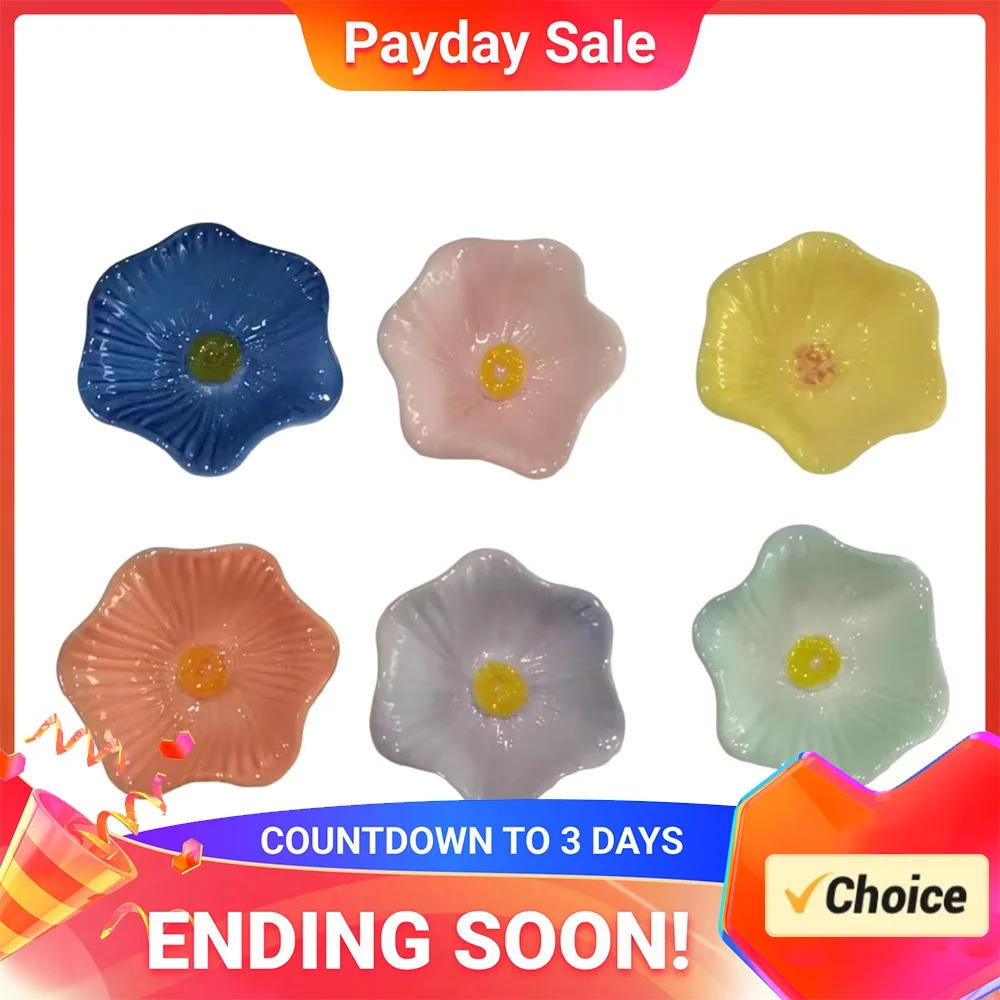 6Pcs Ceramic Flower Bee Drinking Station Weatherproof Bird Bath Decorative Garden Stakes For Outdoor Garden Yard Lawn Decor