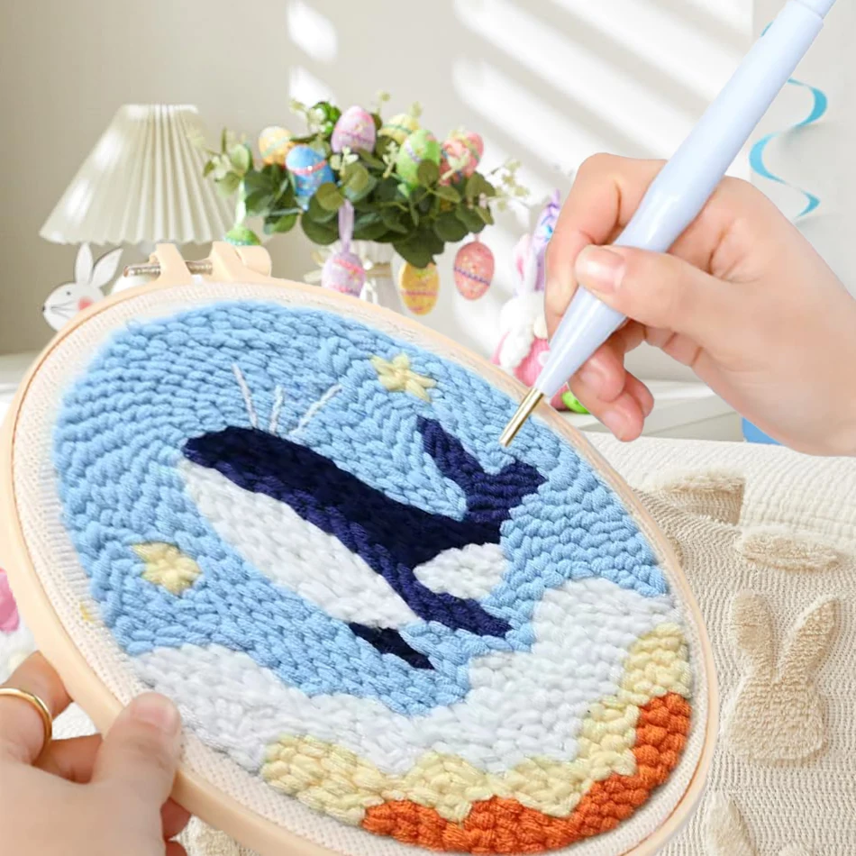 GATYZTORY punch needle embroidery package 20x20cm embroidery hoop Tufting Knit delphis Animals Sewing kit Yarn Cross stitch set