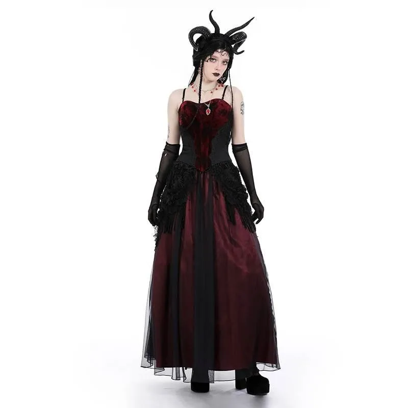 Dark Gothic Black Red Flower Sea Tassel Free Size Long Dress