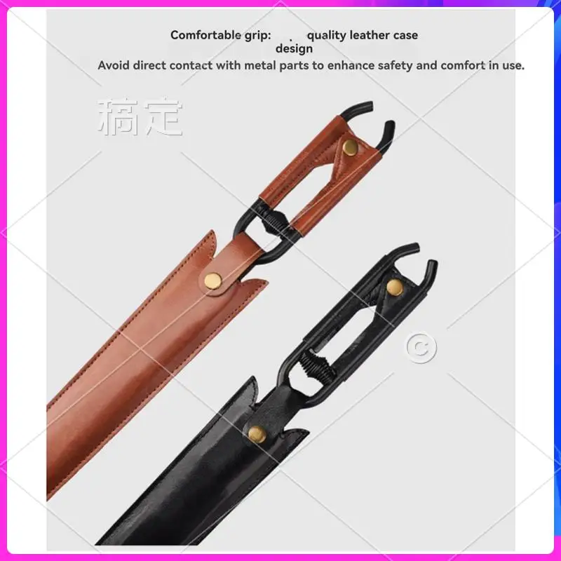 AUU-التخييم النار شواء مكافحة السمط الفحم ملقط المحمولة الكربون الصلب النار ملقط الحطب مع غمد الجلود #6