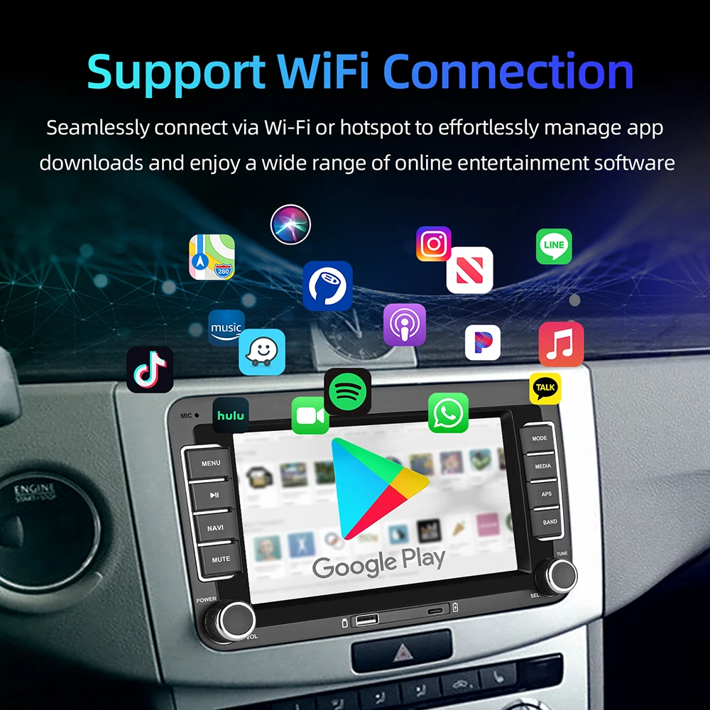 7 بوصة HD تعمل باللمس راديو السيارة العالمي اللاسلكي CarPlay أندرويد السيارات لشركة فولكس فاجن/سيات/سكودا/باسات/جولف/بولو FM BT EQ رئيس وحدة