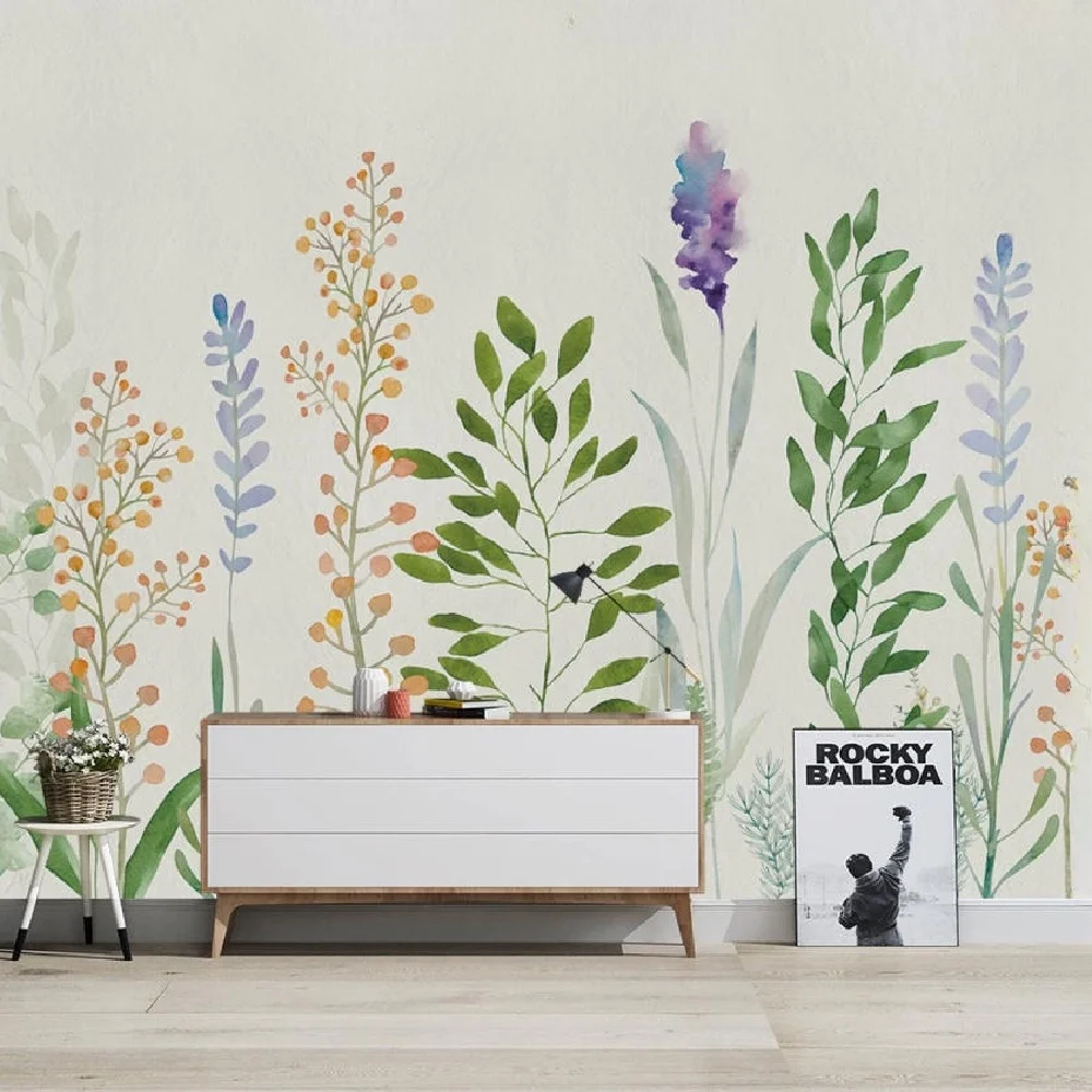 Custom Mural Wallpaper Hand drawn countryside plants and flowers scenery TV Sofa  Study Background Wall Home Decor painting