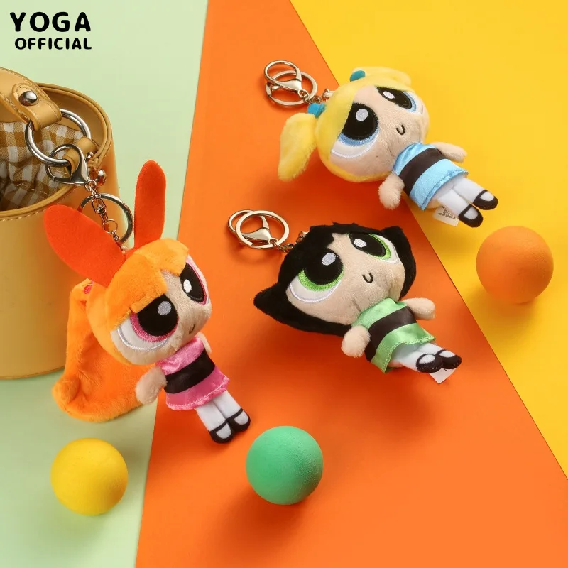 Kawaii Anime The Powerpuff Girls Blossom Bubbles Buttercup 12Cm Pp Cotton Filled Plush Doll Doll Keychain Cartoon Pendant