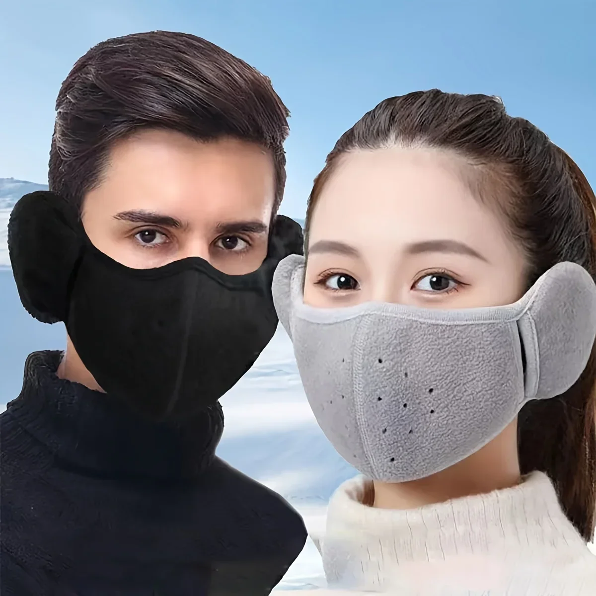 

Winter Warm Face Mask Cold-Proof Breathable Earmuff Windproof 3D Polar Fleece Half Face Cover Motorcycle Bicycle Riding Mask