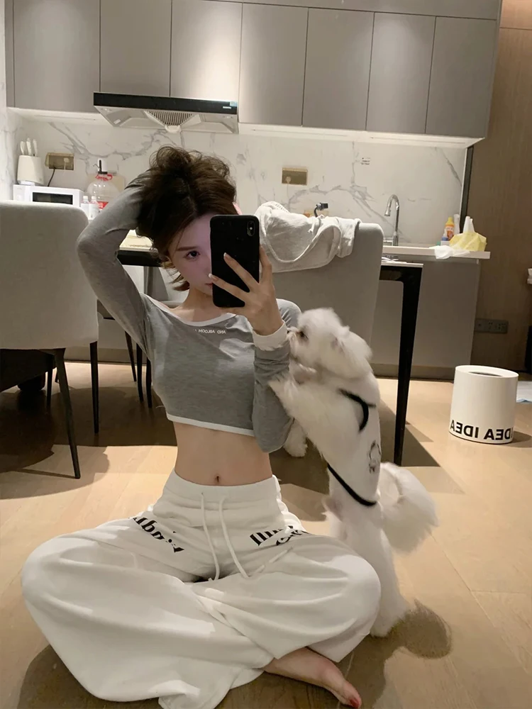 Off Shoulder T-Shirt Womens Top With Sleeves Extra Long Extended Length Elongated Stretched Prolonged Expanded Enlarged Neutral