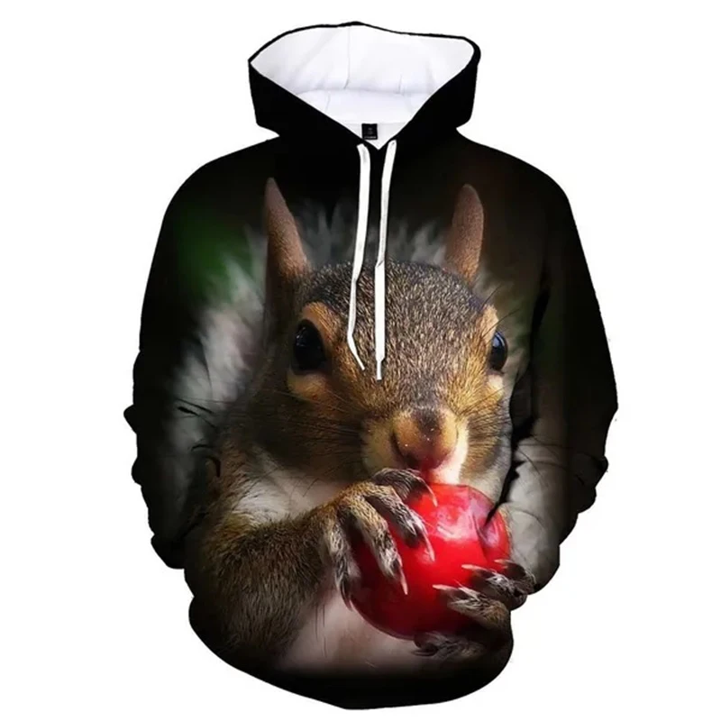 Funny Cute Squirrel Hoodie Animal 3D Print Men Women Streetwear Hoodies Oversized Pullover Hooded Sweatshirts Kids Tops Clothing