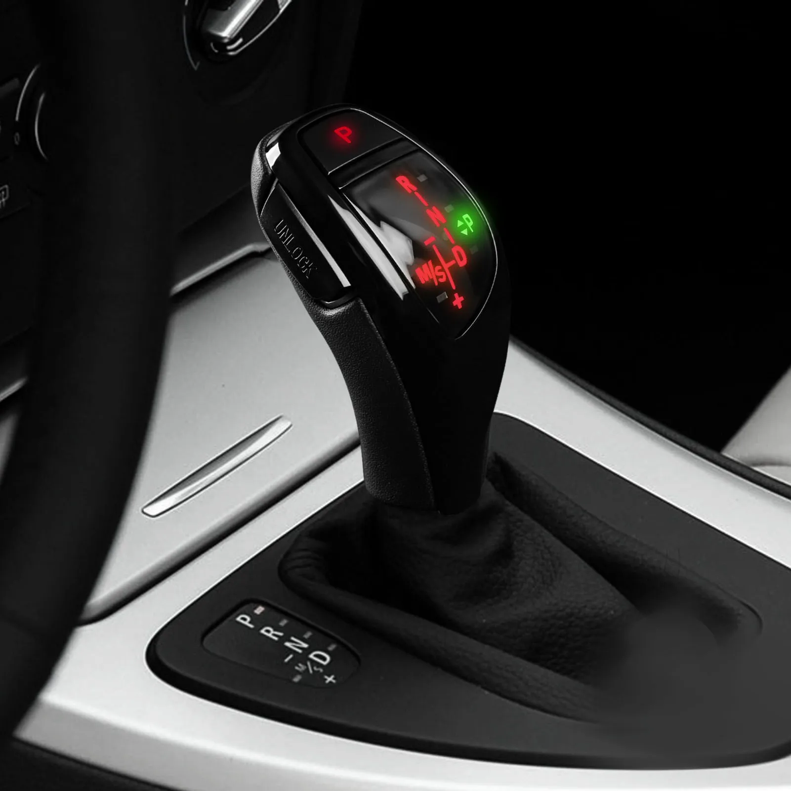 LED Gear Shift Knob Thumb Type Shifter Lever Head Retrofit Kit with One Click Start Button for BMW E90 E91 E92 E93 E81 E84 LHD