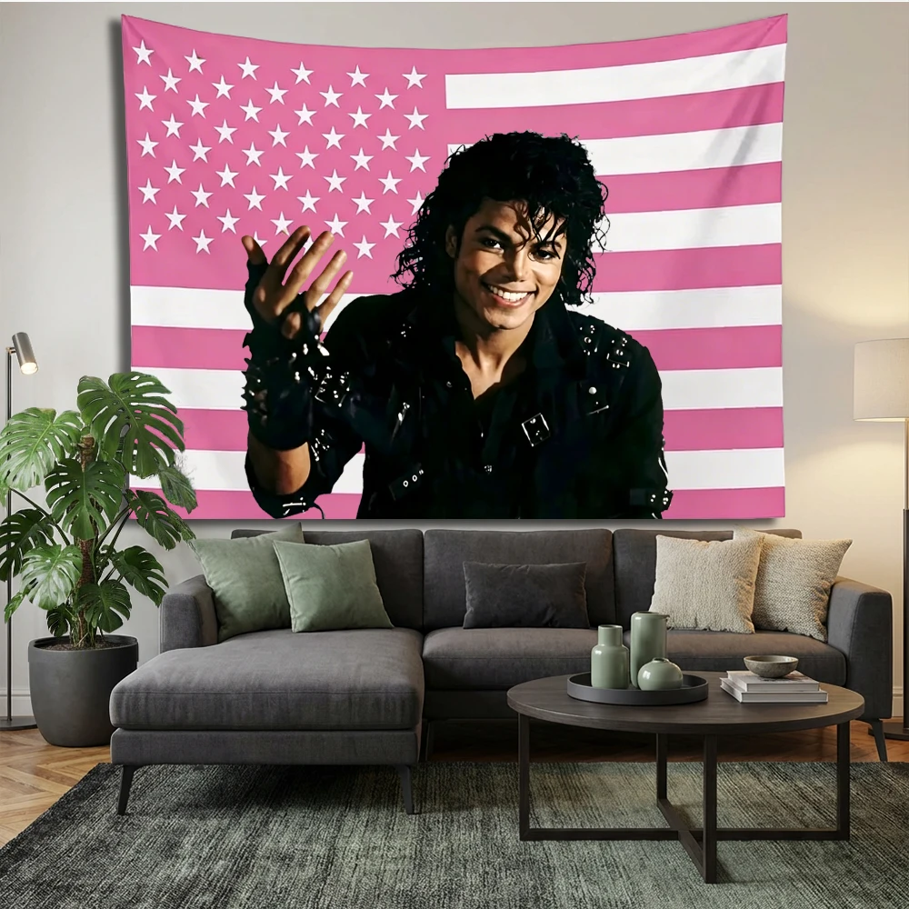 1PC Michael J-Jackson Flag Banner, Pink US Star Stripe Portrait Tapestry, Hanging Decor for Garage Bedroom Outdoor Barber Shop