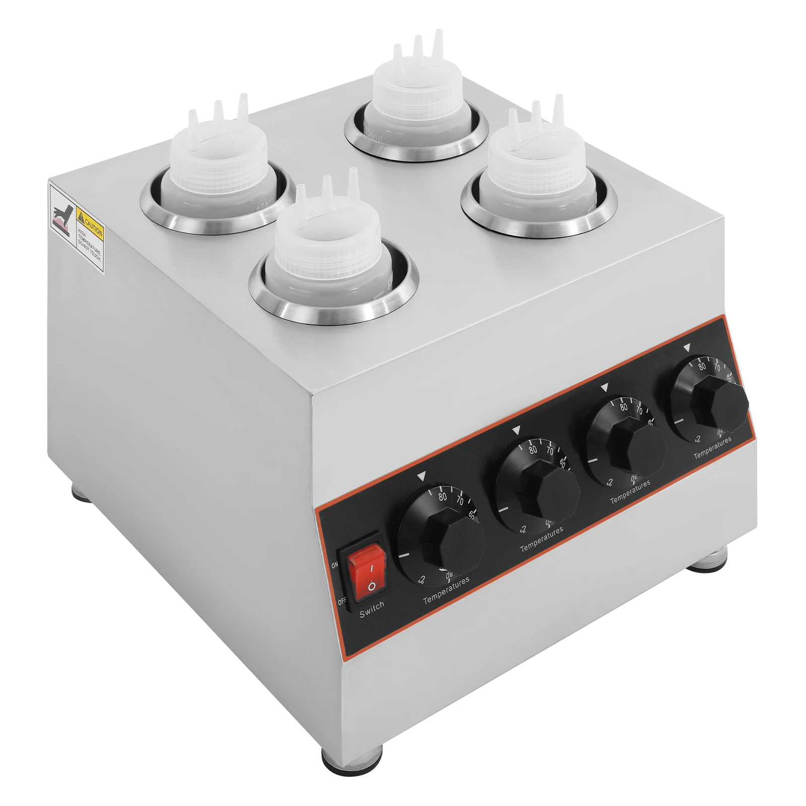4-Compartment Sauce Warmer, Electric Sauce Dispenser With 4 Compartments & Independent Temp Control 30-85°C, Stainless Steel Sauce Heater For Restaurant, 110V US Plug