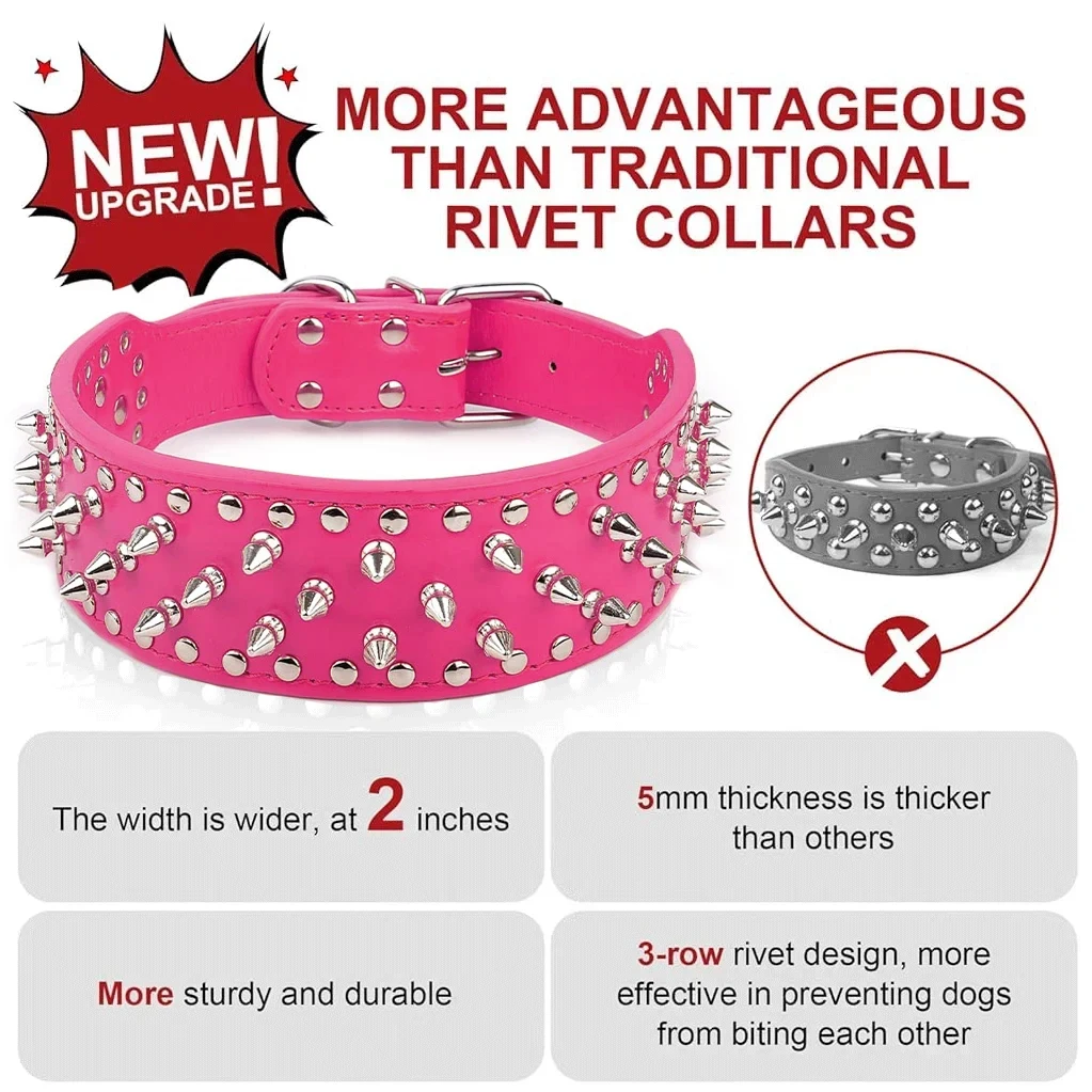 Large Dog Collar with Spiked Adjustable 5\