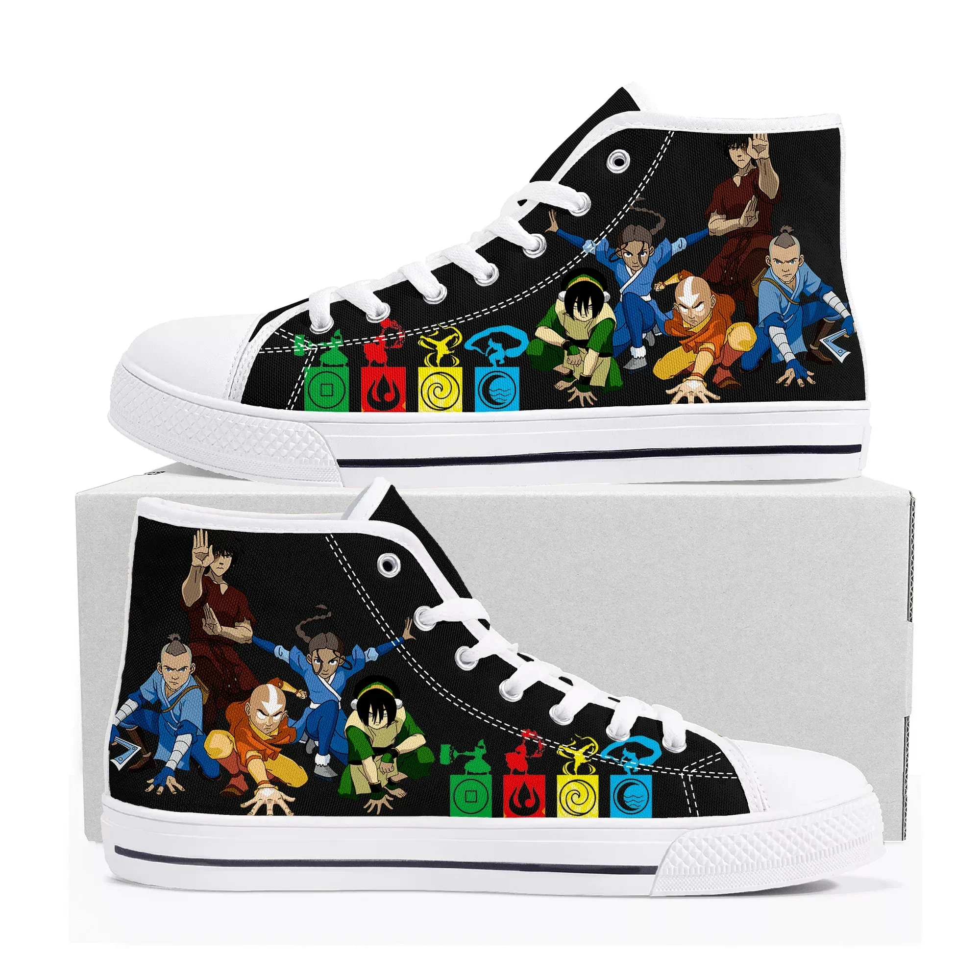 Avatar The Last Airbender High Top Sneakers, Homens e Mulheres, Teenager Canvas Sneaker, Sapatos Casuais Casal, Sapato Personalizado, Qualidade