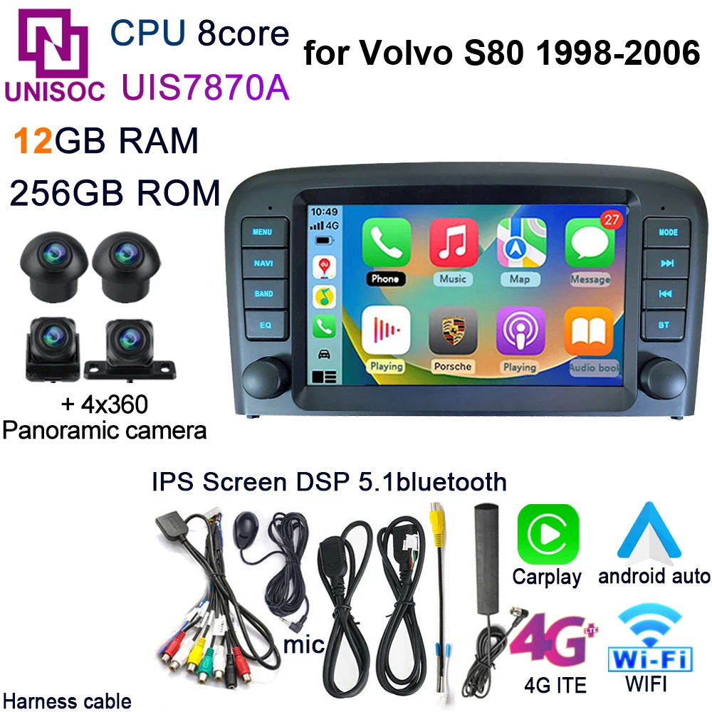 For Volvo S80 Carplay Android Auto Player GPS Auto Screen Radio OEM Original Style 1998 1999 2000 2001 2002 2003 2004 2005 2006