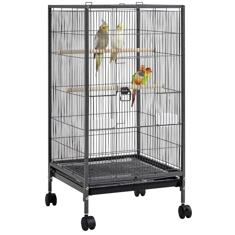 

40 Inch Wrought Iron Bird Cage Open-Top Parrot Cage with Rolling Stand for Parakeets Cockatiels Budgies Parrotlets, Customized