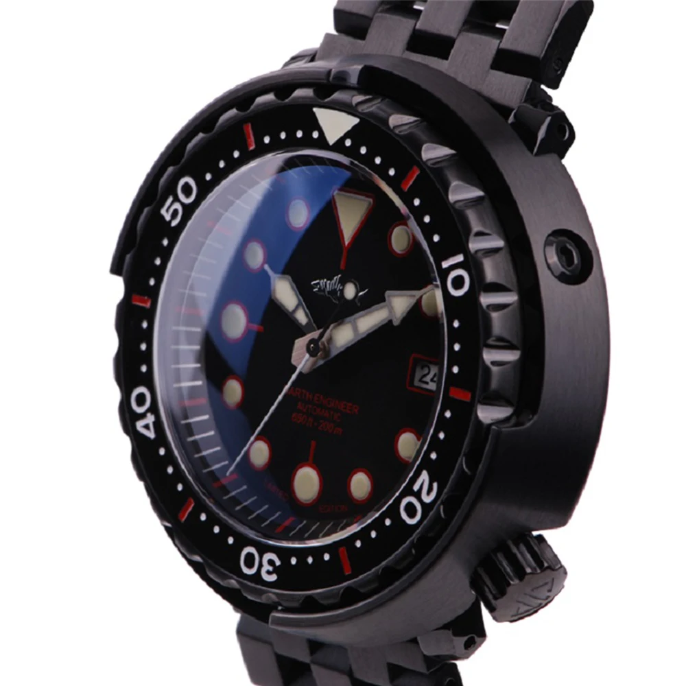 Zegarek męski HEIMDALLR NH35A automatyczny mechaniczny 200m zegarek dla nurka Sapphire C3 Super świecąca tarcza czarny pokrowiec na PVD