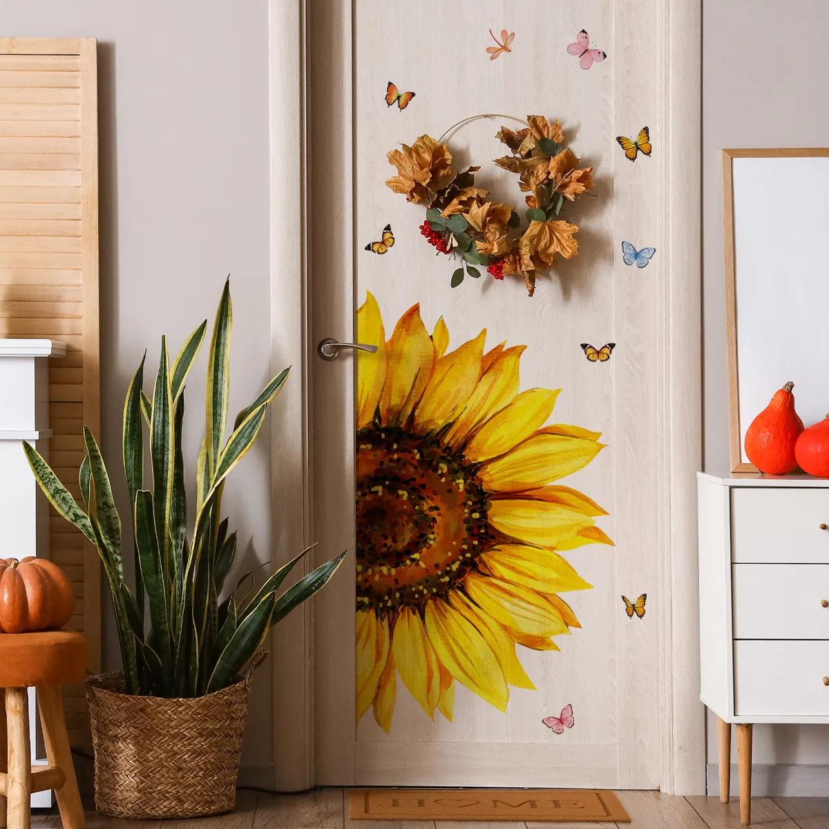 Fresh Sunflower & Butterfly Wall Decals - Removable Botanical Stickers for Cheerful Home & Shop Decor
