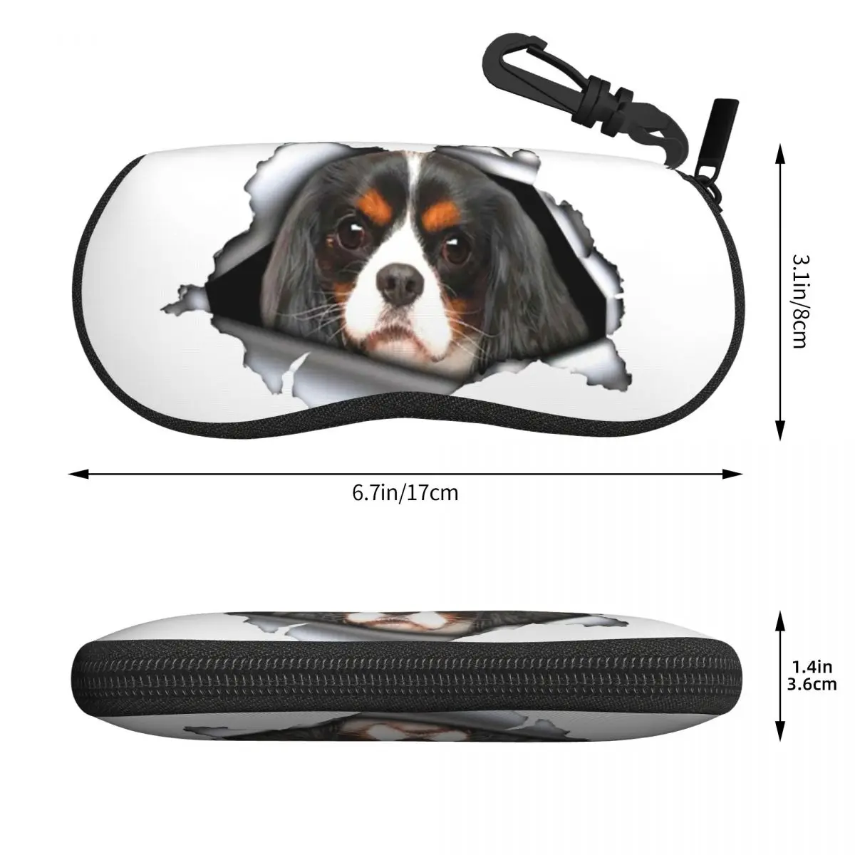 Custom Cavalier King Charles Spaniel Puppy Sunglasses Case Neoprene Zipper Dog Shell Eyeglass Case Protective Box For Glasses