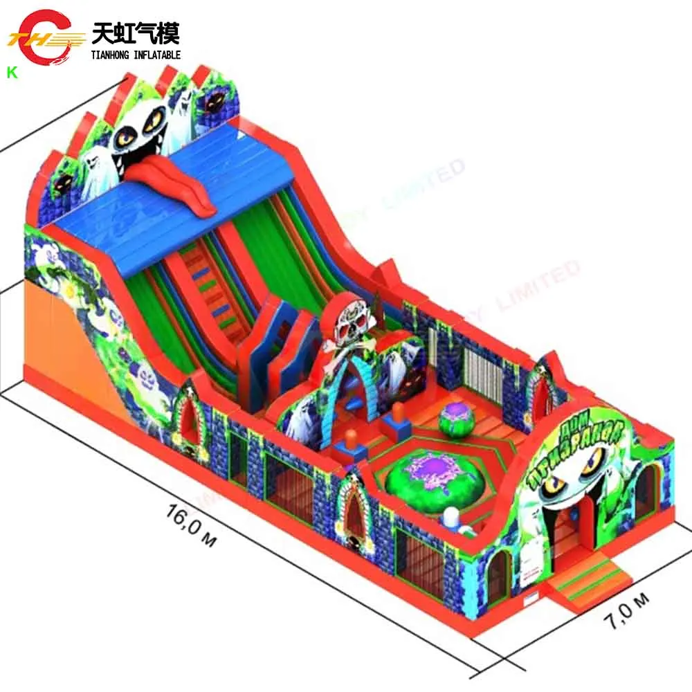 Komercyjna dmuchana zjeżdżalnia z motywem ducha, dmuchany park rozrywki na Halloween, duża dmuchana zabawka tematyczna.