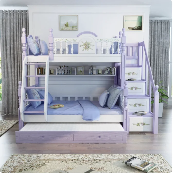 America Style Girls Bedroom Set Kids Furniture Children Furniture Sets Princess Modern Luxury Purple Beds Baby Kid Bunk Bed