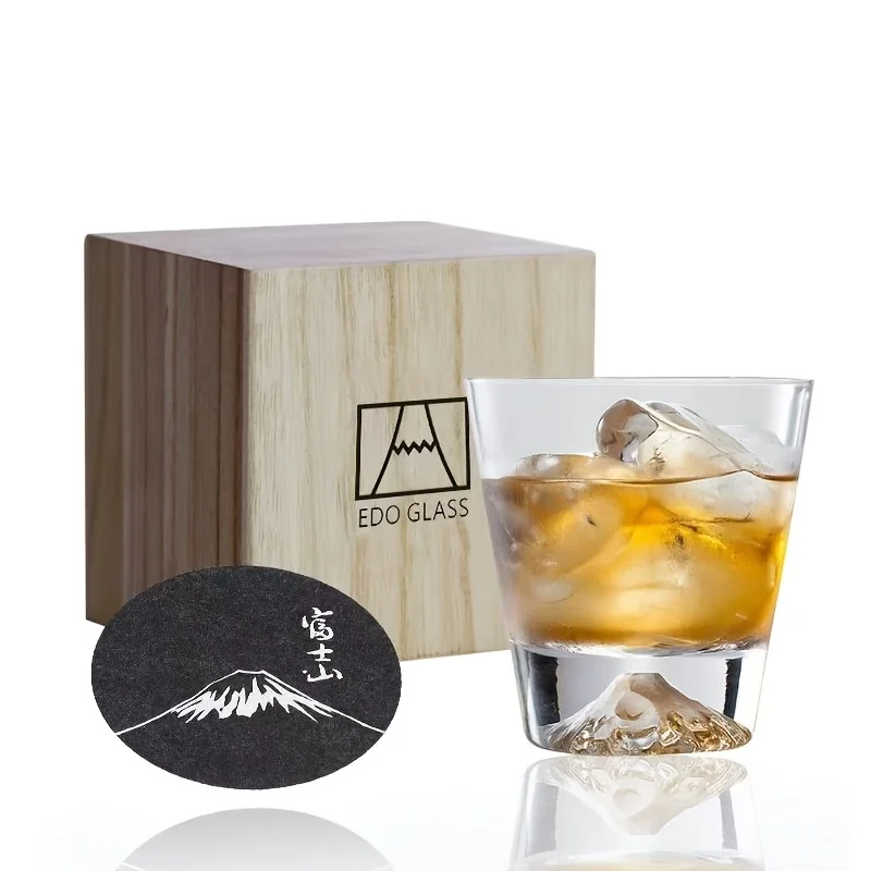Japanese Mount Fuji Cherry Blossom Edo Style 315ml Crystal Tumbler Whisky Cup Sake Whiskey Glassware with Pattern