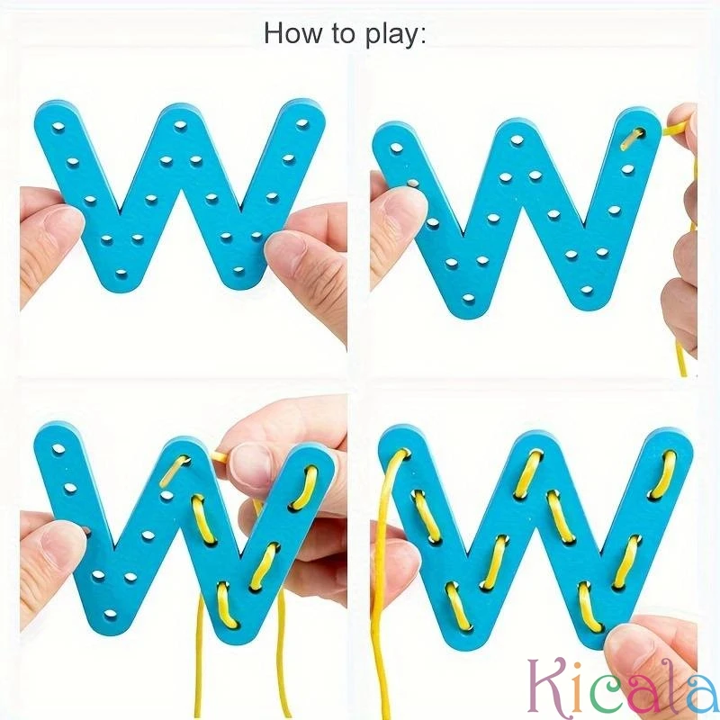 Alphabet and Number Threading Toy Early Learning Letter Recognition and Fine Motor Skills Toy Wooden Number Letter Rope Game