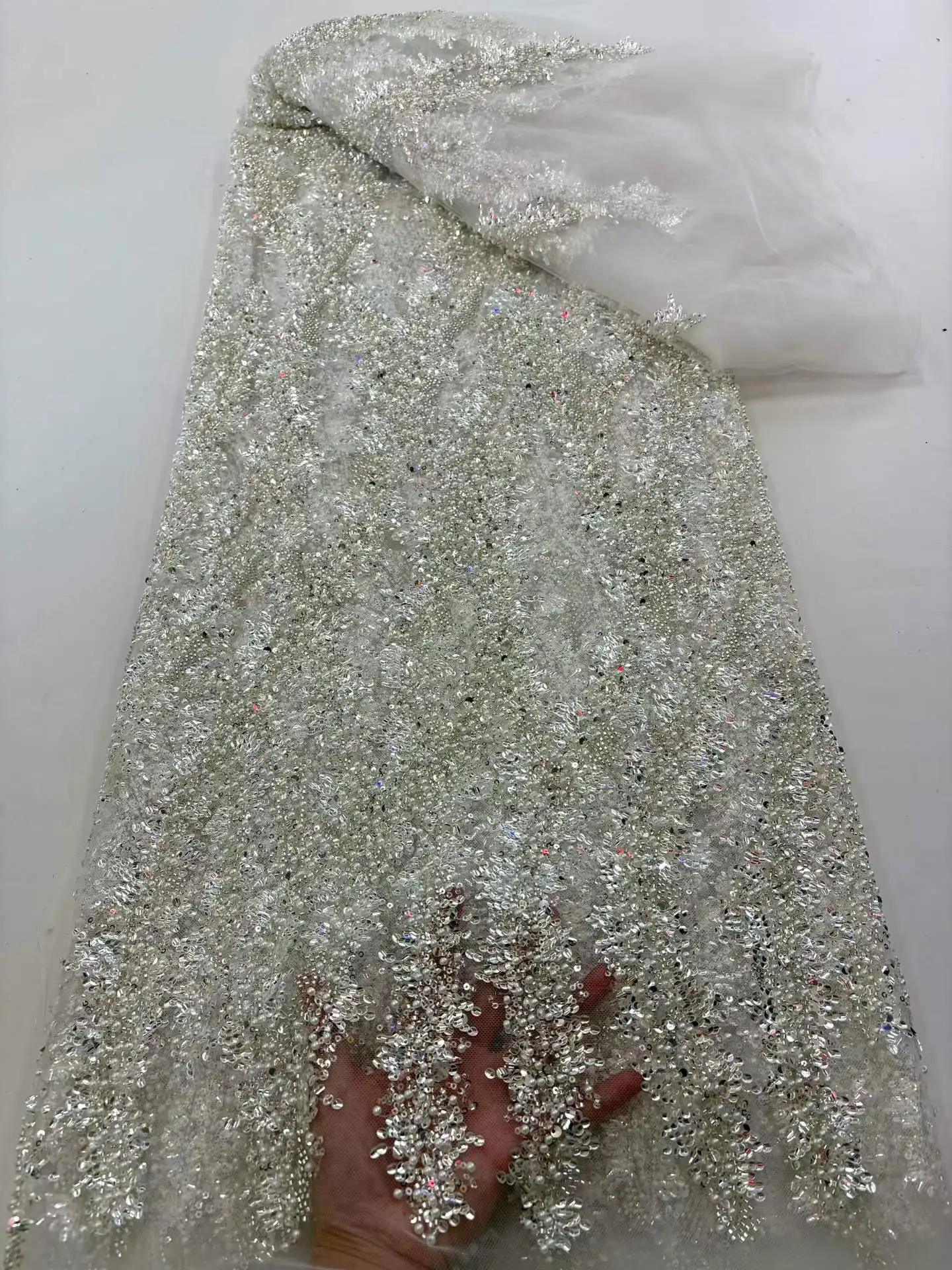 

Африканское кружево с бисером для жениха, 2026, высококачественная роскошная французская нигерийская ткань с пайетками для вечеринок и свадеб, 5 ярдов