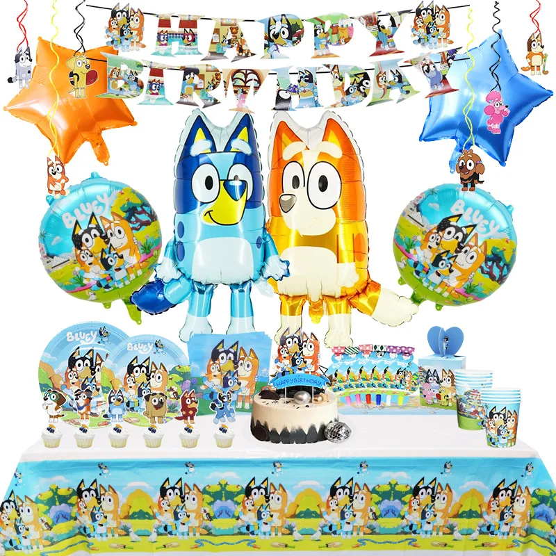 New Bluey Birthday Party Decoration Latex Balloons Bingo Aluminum Film Balloon Disposable Tableware Kids Event Supplies Backdrop