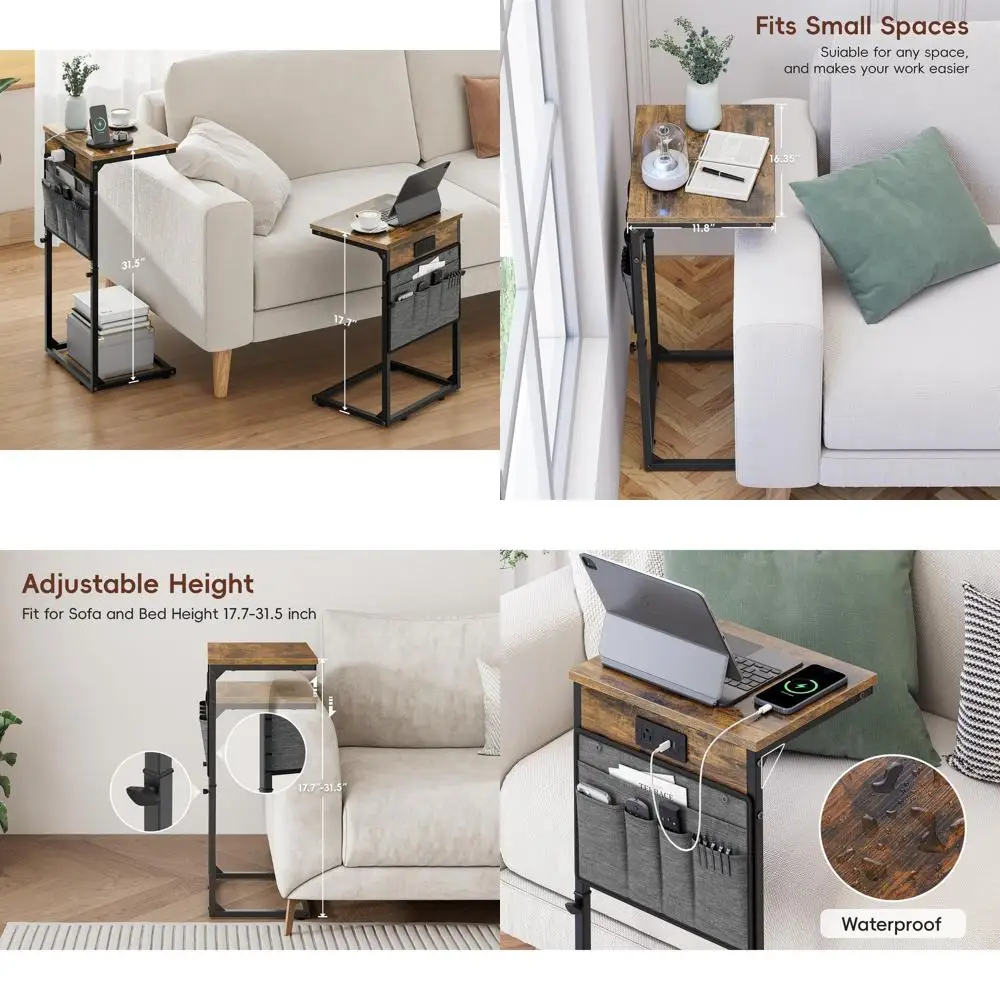 

Комплект из 2-х C-образных приставных столиков с функцией зарядки, регулировкой высоты и возможностью установки под диван, для гостиной, спальни и т.д.