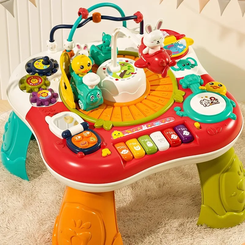 Baby Multifunctional Activity Table Musical Learning Toy Montessori Sensory Busy Board Educational Piano Gift for Toddler 6-36M