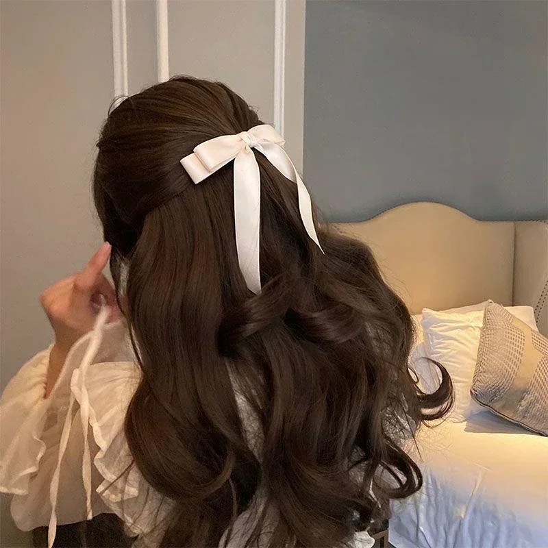 Fashion Fabric Hair Bow Hairpin for Women Girls Ribbon Hair Clips New Black White Bow Top Clip Female Hair Accessories 2024