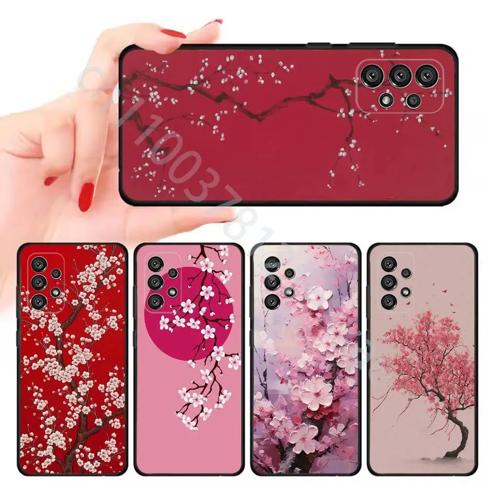 Sakura Cherry Blossom Art Painting Phone Case For Samsung Galaxy A13,21s,22,31,32,52,53,71,80,A91 Soft Black Shell