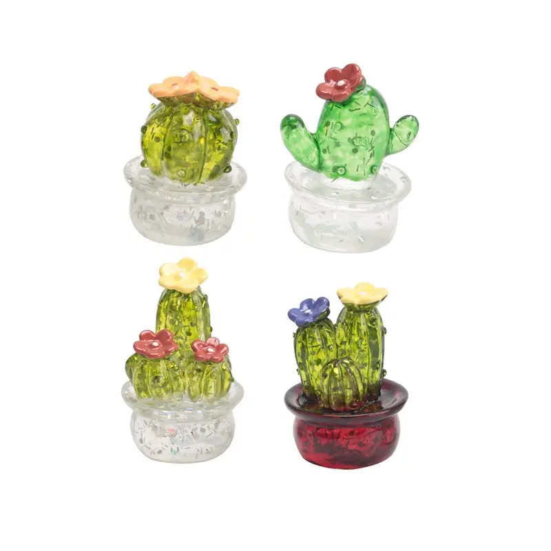 A84X-4Pcs Mini Plant Art Cactus Figurines Desktop Craft Miniature Plant Cactus Ornaments Home Decoration, A
