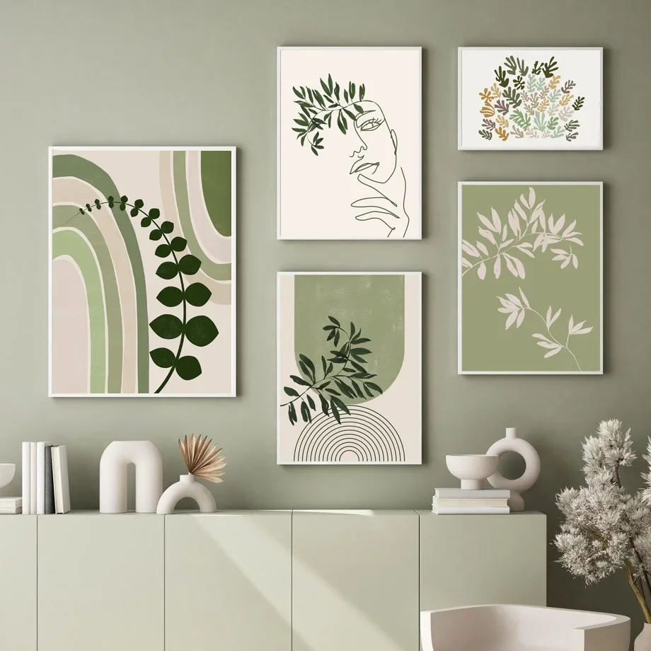 1pc Canvas painting  Abstract Plant Leaves Line Girl Rainbow Geometry Sun Nature Posters Prints Wall Art Canvas Painting Living