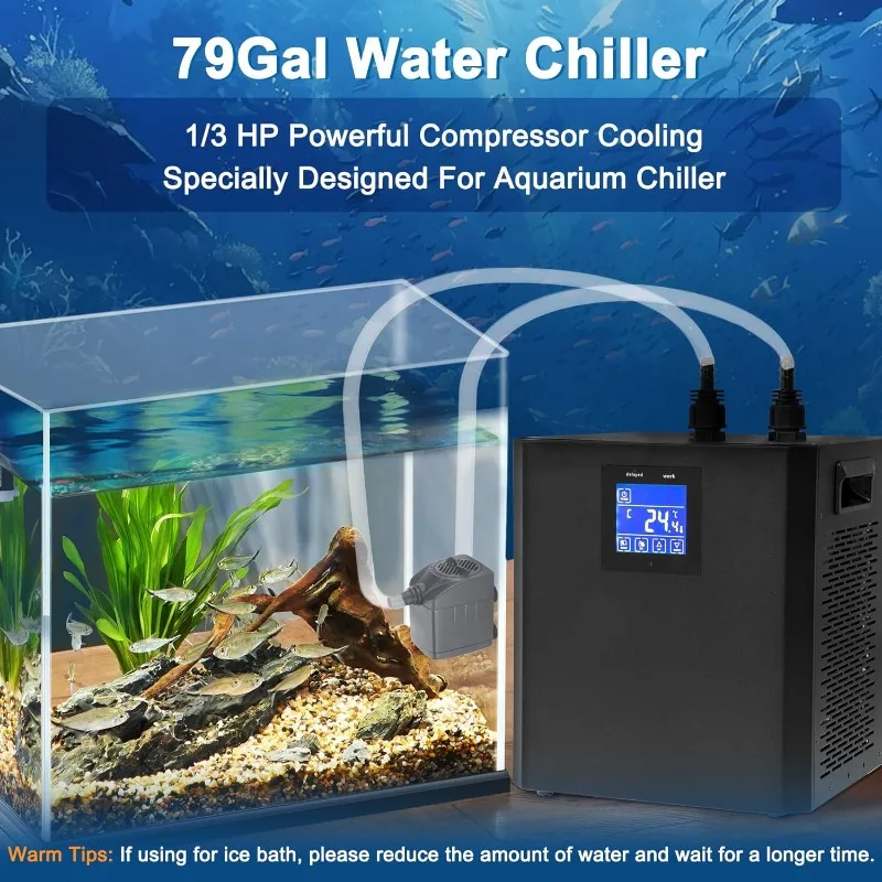 Aquarium Cooler 79Gal 1/3HP Water Cooler, Cold Water Cooler, Fish Tank Cooler, Axolotl Hydroponics Water Cooler