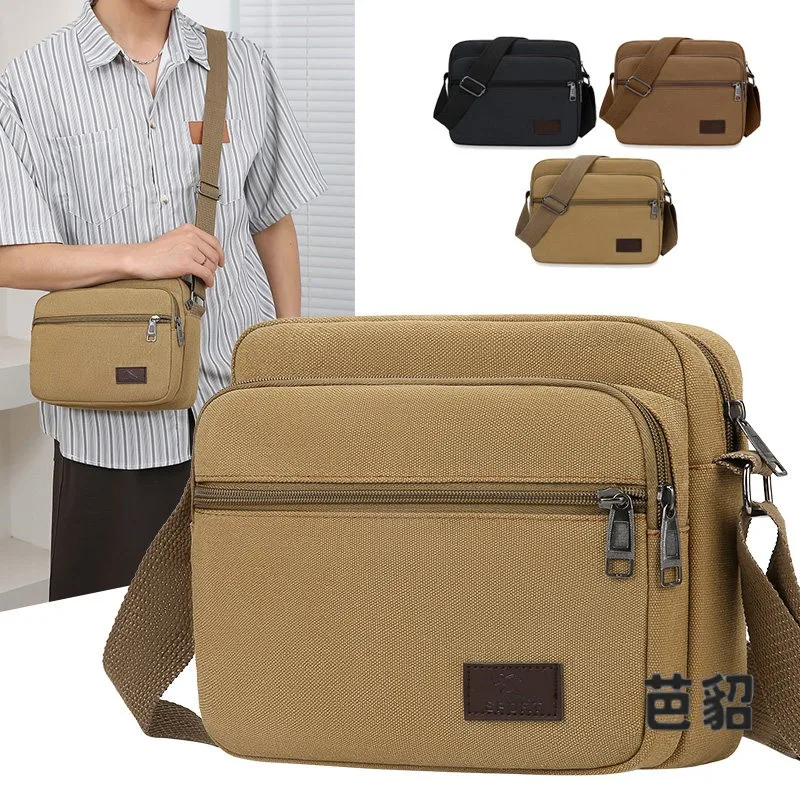 Thickened Canvas Men's Shoulder Bag Crossbody Business Money Bag Multi-Functional Large Capacity Tool Bag Casual Style