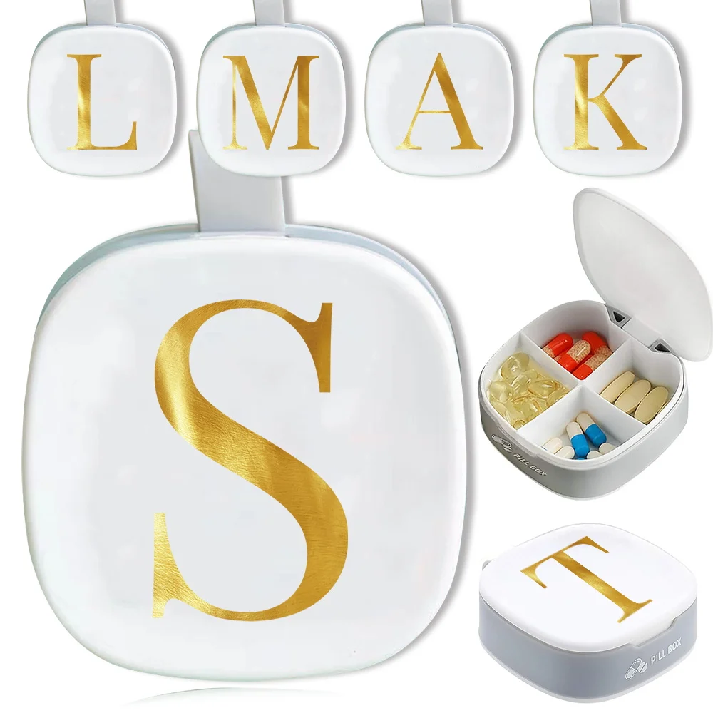 

Portable Pill Box Pill Travel Lightweight Medicine Box Personal Waterproof Pill Box Gold Letter Initial Name 26 Letters Pattern