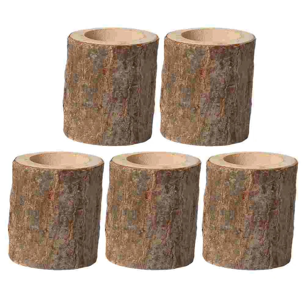 

5 Pcs Wooden Holder Candleholder Natural Candlestick Household Home Decor Wedding Storage Tray Decorative Party