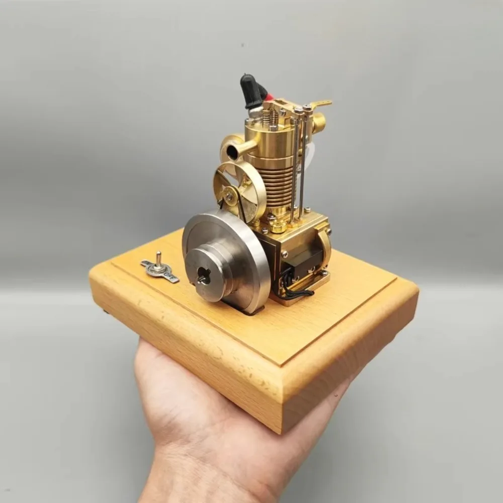 Penkejoy M16 Single-cylinder Four-stroke Engine Model Gas Version 1.6CC Pull-cord Start Retro Wooden Base Engine Model