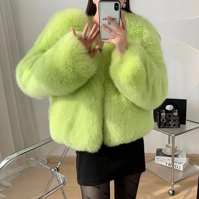 

(Fox Beauty) New Whole Leather Fox Hair Women's Short V-Neck Fashion Trendy Outer Wear Fur Jacket