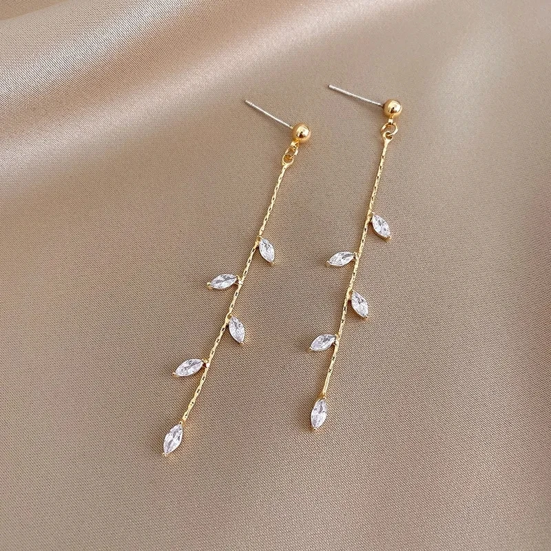 New Fashion Gold Color Leaf Earrings For Women Exquisite Mini Set Cubic Zirconia Wedding Ear Jewelry Noble Pendant Gifts image 3