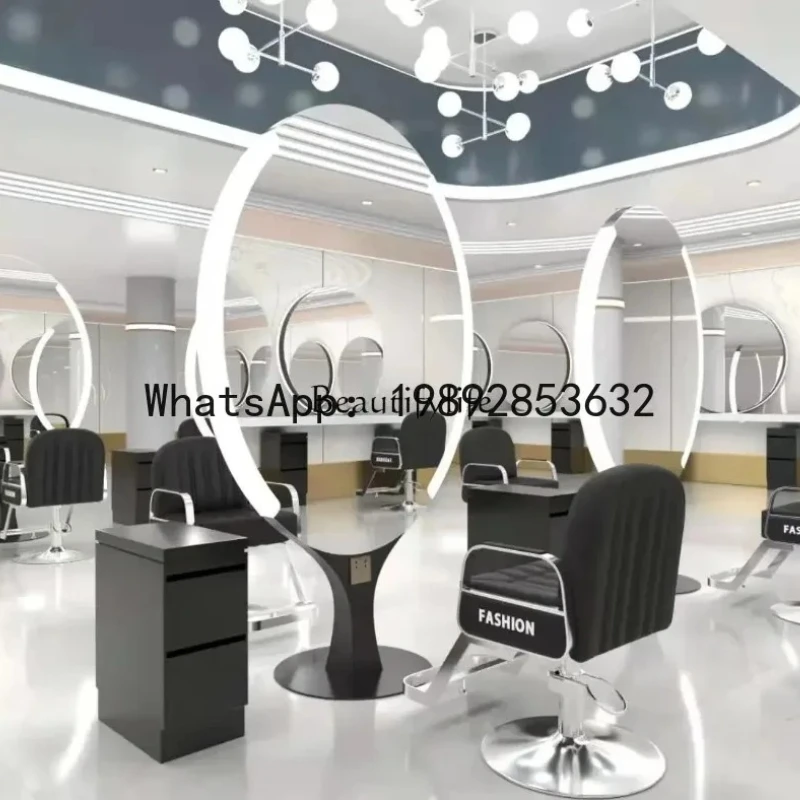 L8- Barber Shop for Hair Salon Floor Mirror Hot Dyeing Area Mirror Double-Sided with Light