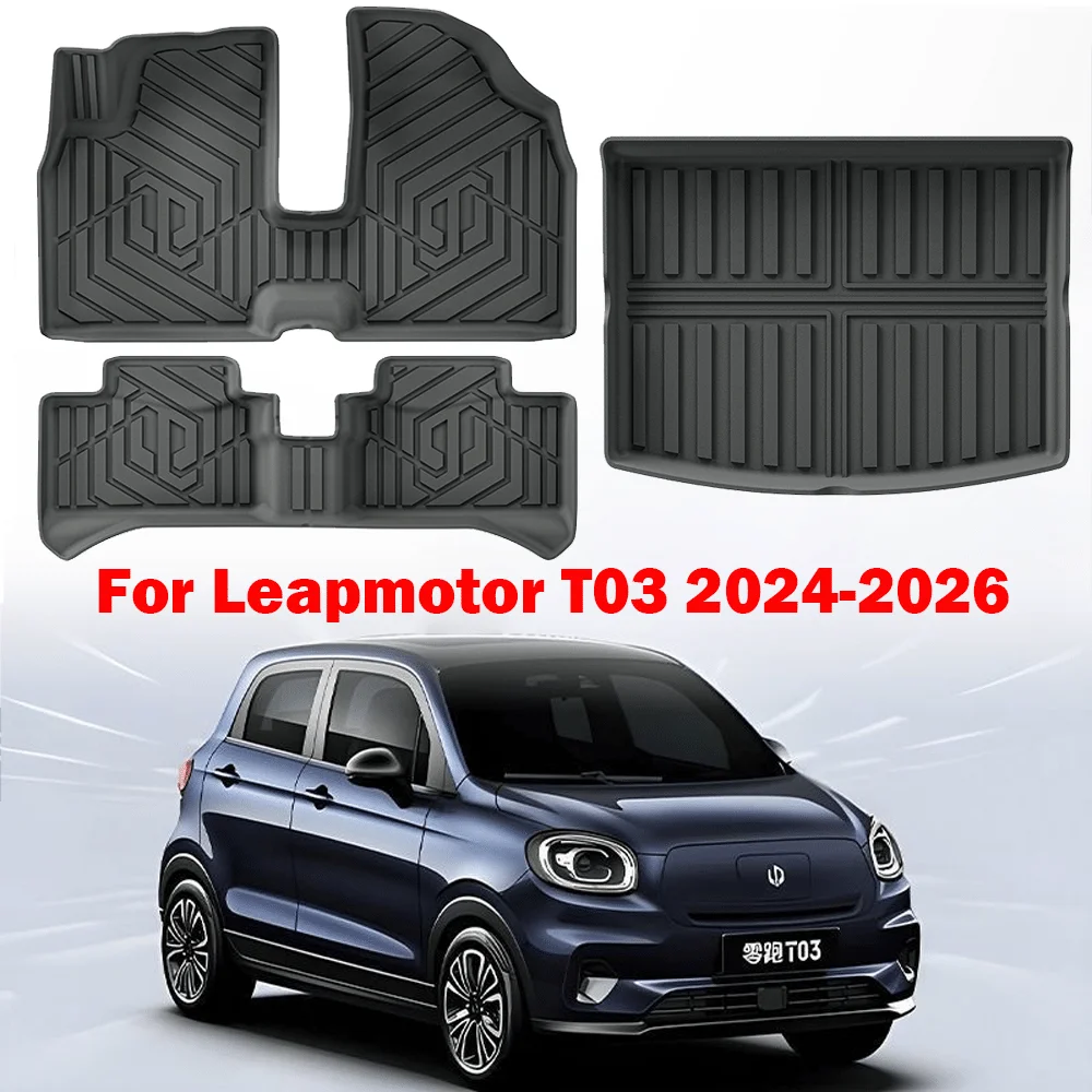 

Автомобильные коврики с левым рулем для Leapmotor T03 2024-2026, грузовые вкладыши, водонепроницаемые, нескользящие, защитные коврики для багажника, подушечки для ног, автомобильные ковры